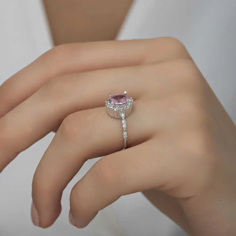 Gümüş Pembe Oval Taşlı Kadın Yüzük görsel 4