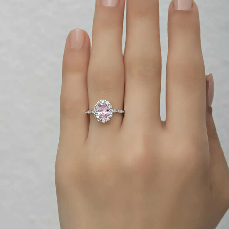 Gümüş Pembe Oval Taşlı Kadın Yüzük görsel 5