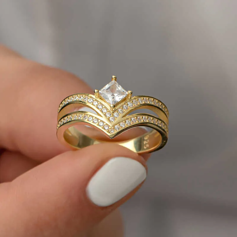 Gümüş Gold Tek Taş Kadın Yüzük görsel 3