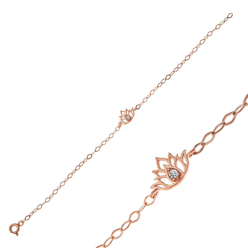 Gümüş Rose Lotus Çiçeği Kadın Bileklik görsel 1