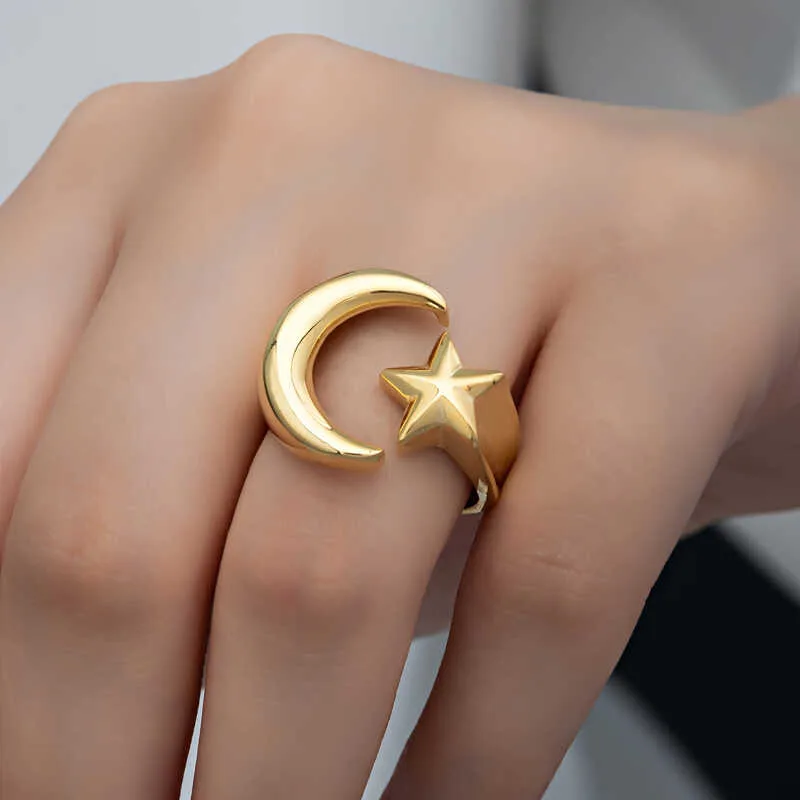 Gümüş Gold Ay Yıldız Kadın Yüzük görsel 3