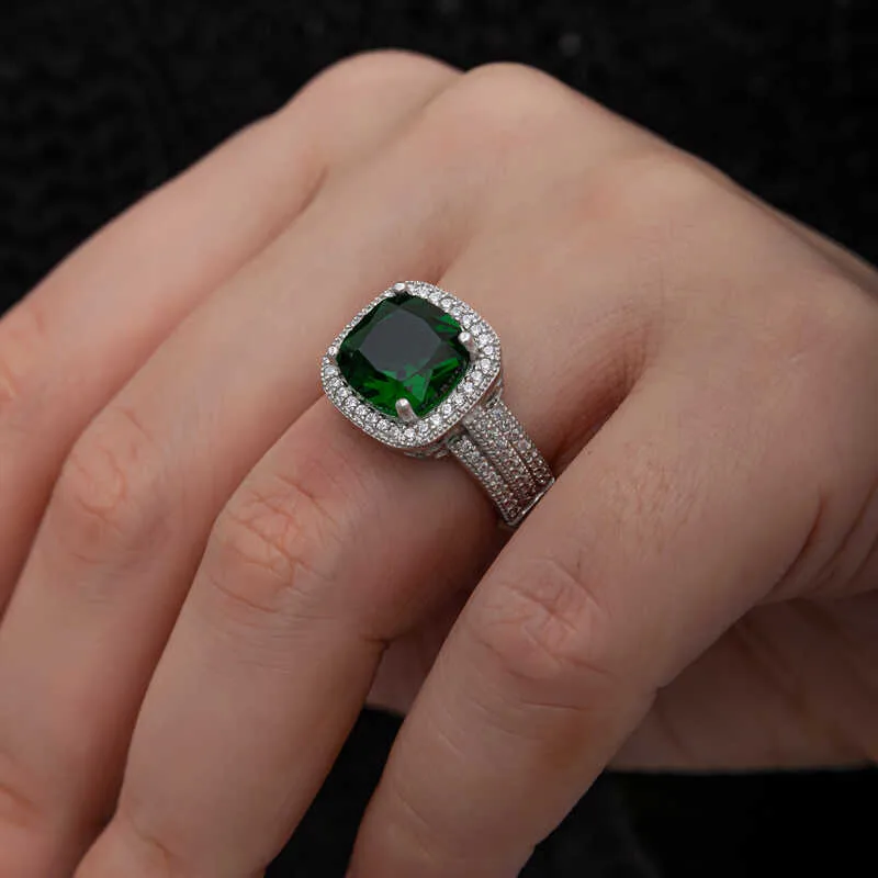 Gümüş Yeşil Baget Kare Kadın Yüzük görsel 4