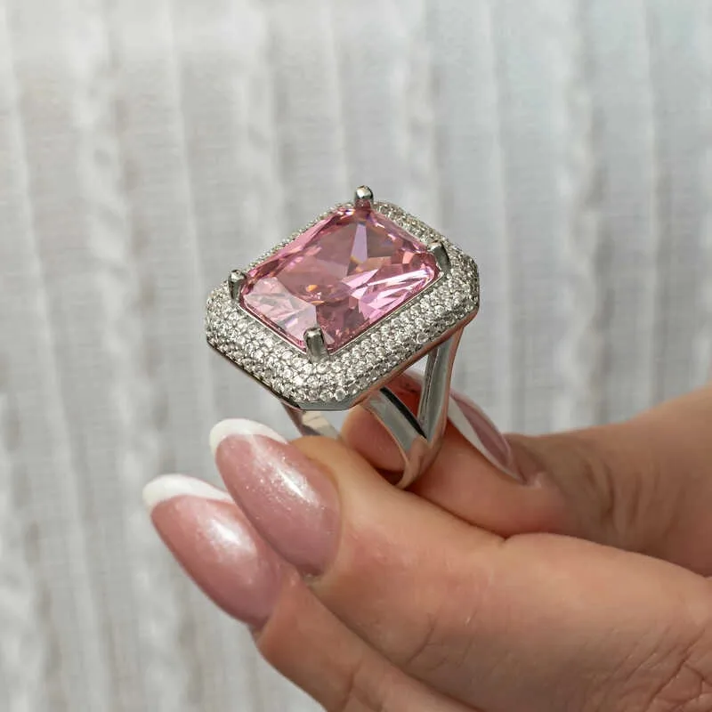 Gümüş Pembe Zirkon Taşlı Kadın Yüzük görsel 2