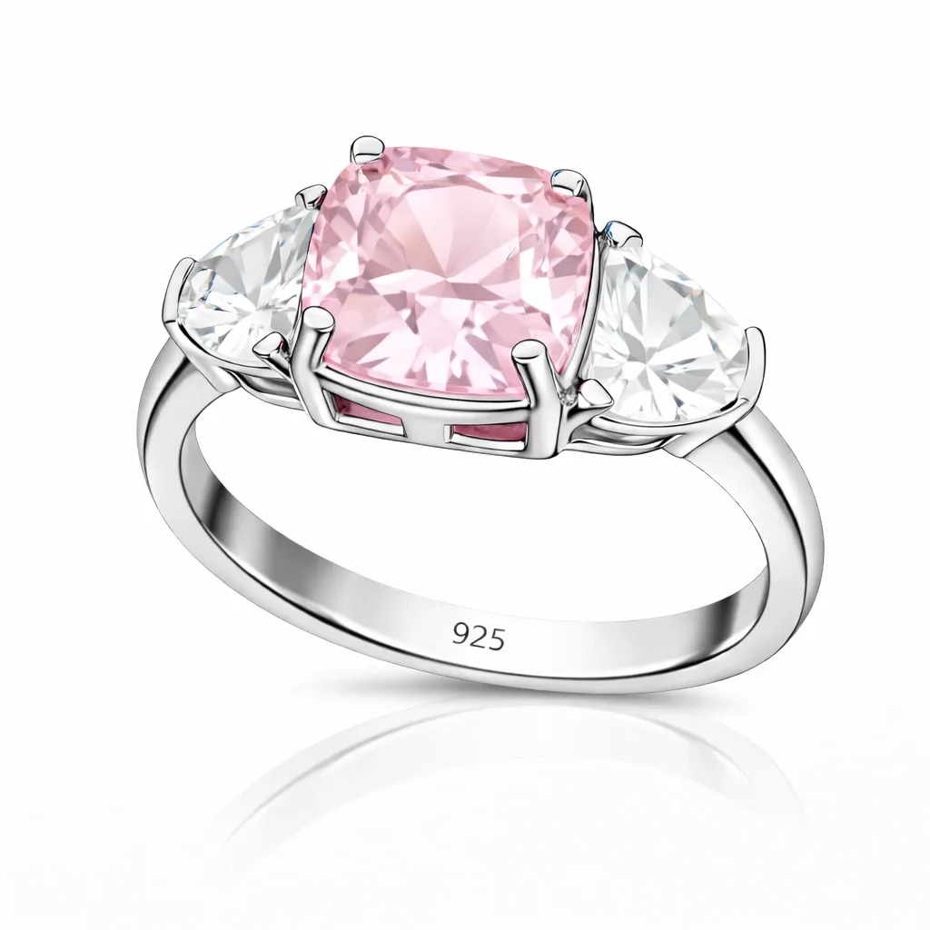 Gümüş Pembe Zirkon Taşlı Kadın Yüzük görsel 1