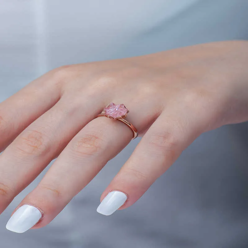 Gümüş Rose Pembe Lotus Çiçeği Yüzük görsel 3
