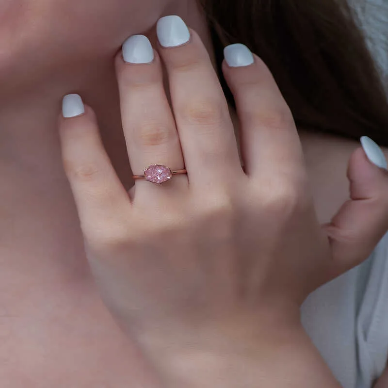Gümüş Rose Pembe Lotus Çiçeği Yüzük görsel 4