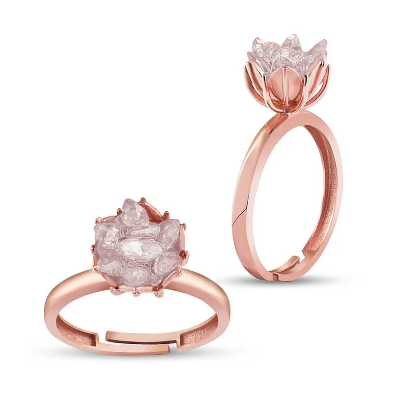 Gümüş Rose Beyaz Lotus Çiçeği Yüzük görsel 1