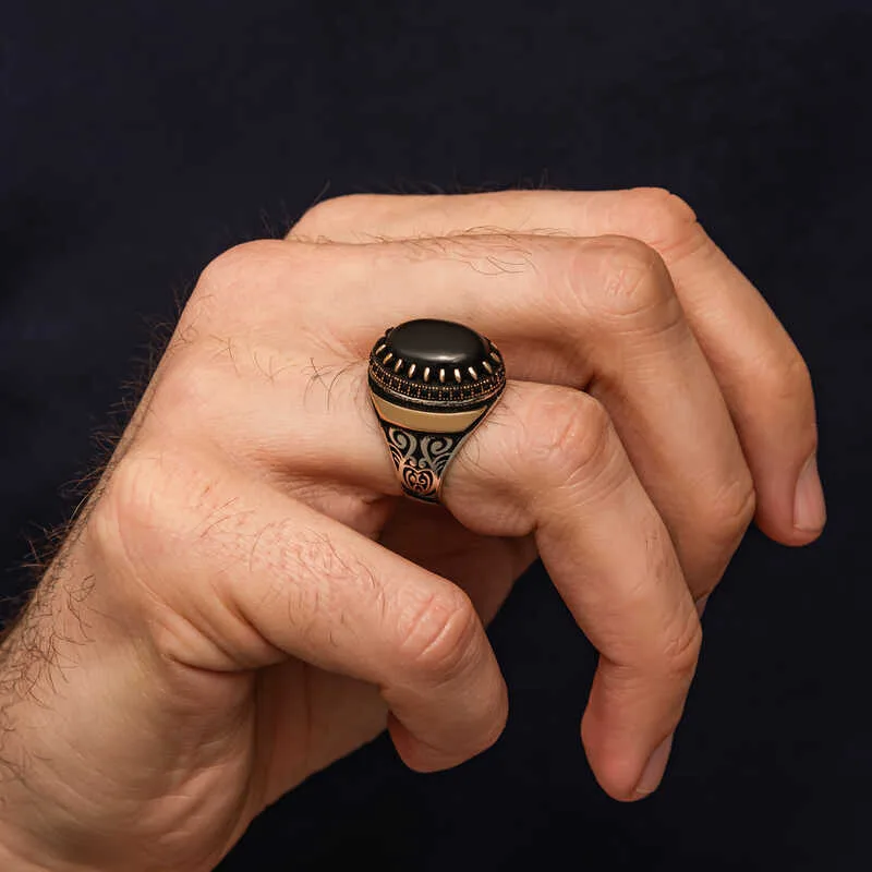 Gümüş Siyah Oniks Taşlı Erkek Yüzük görsel 3