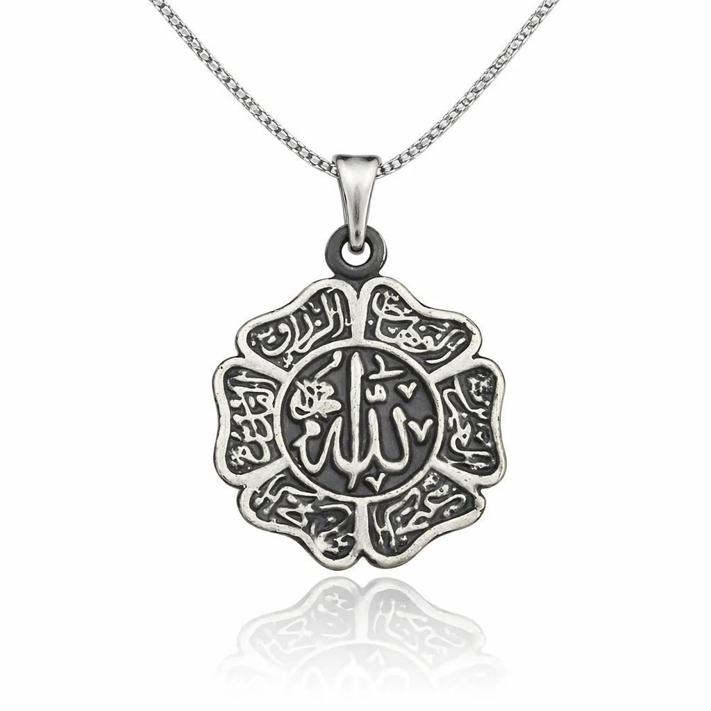 Gümüş Allah Yazılı Erkek Kolye