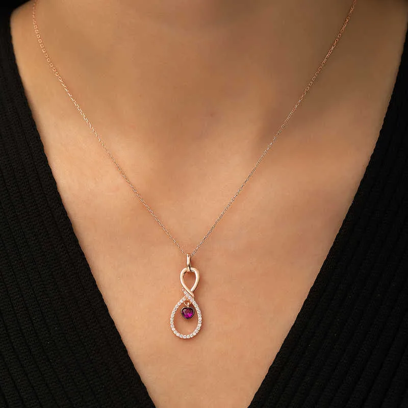 Gümüş Rose Sonsuz Kalp Kolye görsel 3