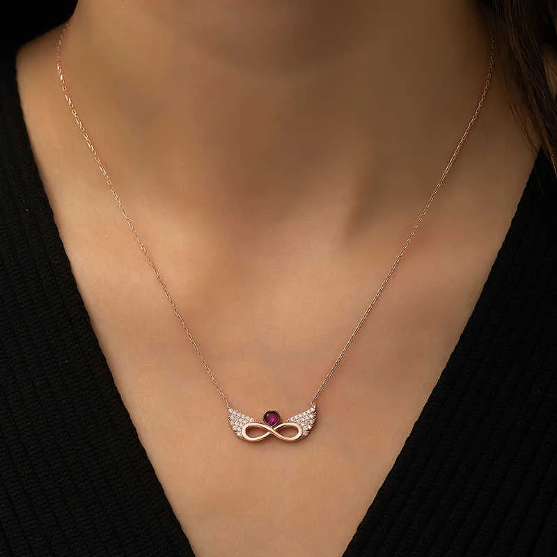 Gümüş Rose Kanatlı Sonsuz Kalp Kolye görsel 2