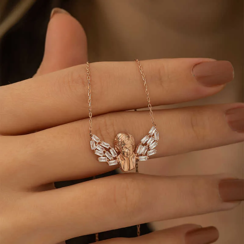 Gümüş Rose Kanatlı Melek Kolye görsel 2
