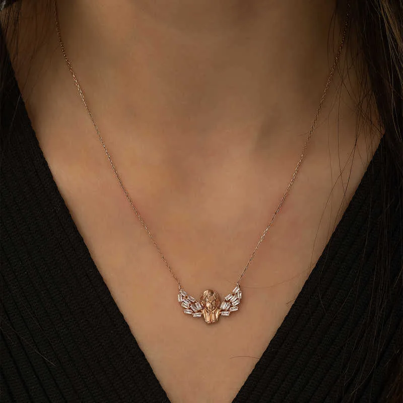Gümüş Rose Kanatlı Melek Kolye görsel 4