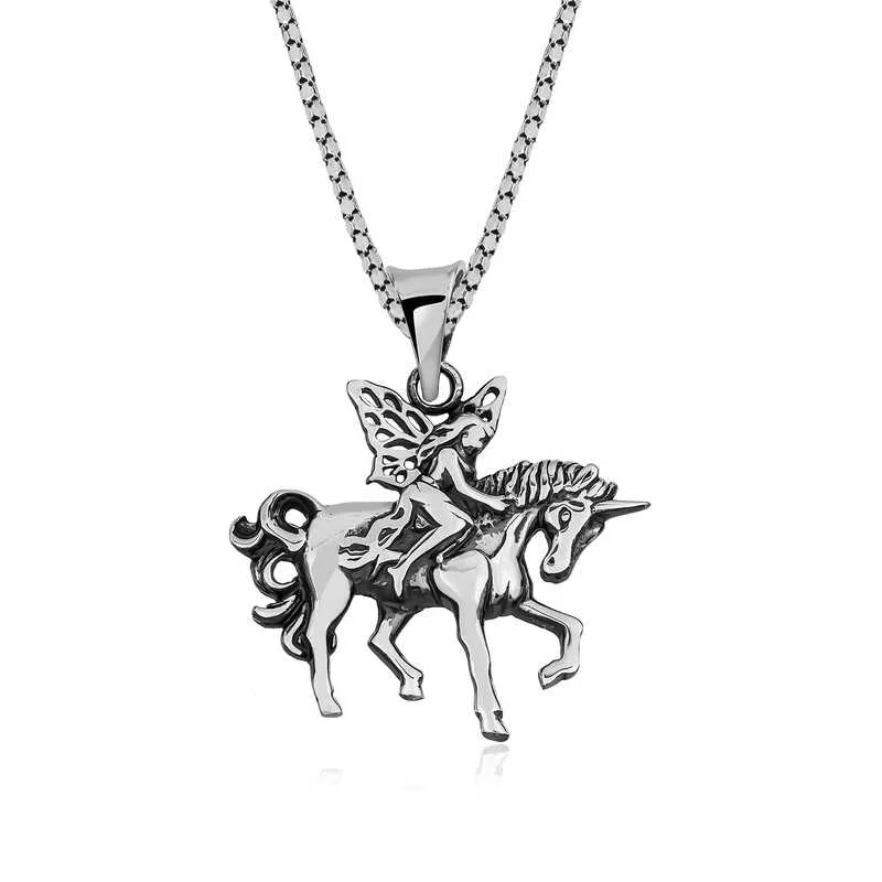 Gümüş Perili Unicorn Kolye