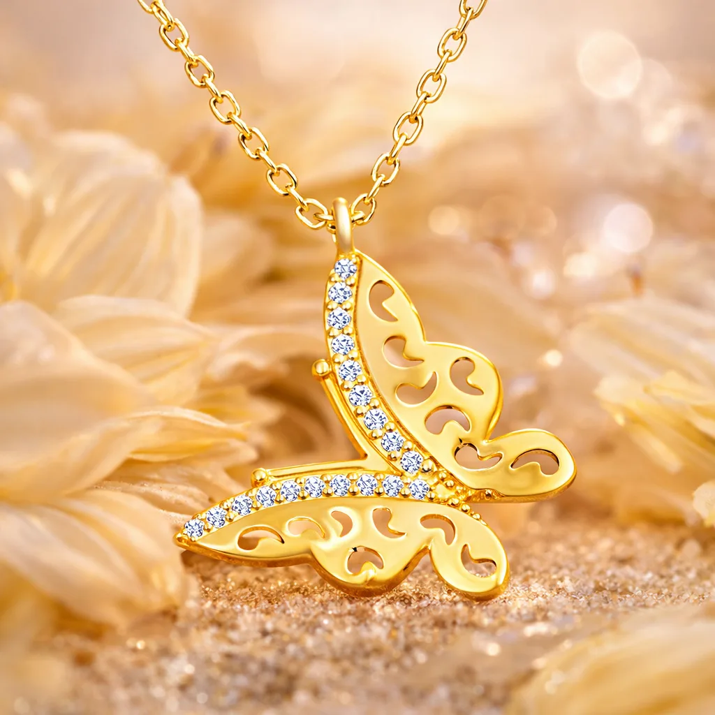 Gümüş Gold Kelebek Bayan Kolye görsel 2