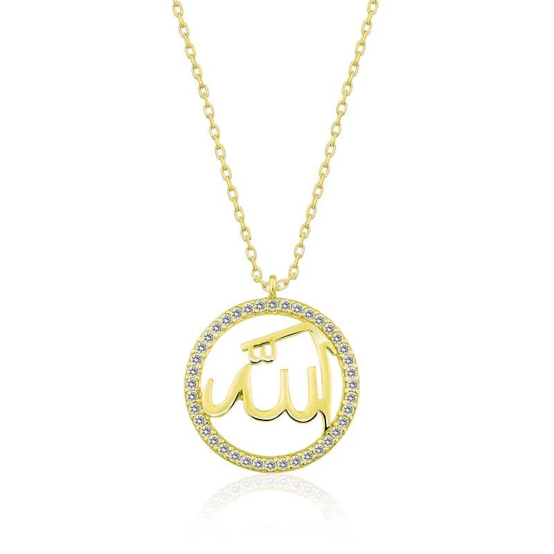 Gümüş Gold Arapça Allah Yazılı Bayan Kolye