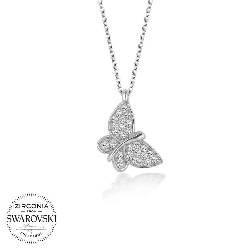 Swarovski Taşlı Gümüş Kelebek Bayan Kolye görsel 1