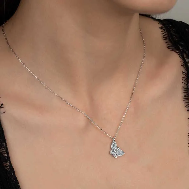 Swarovski Taşlı Gümüş Kelebek Bayan Kolye görsel 2