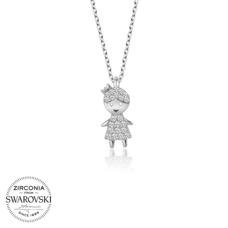 Swarovski Taşlı Gümüş Çocuk Bayan Kolye görsel 1