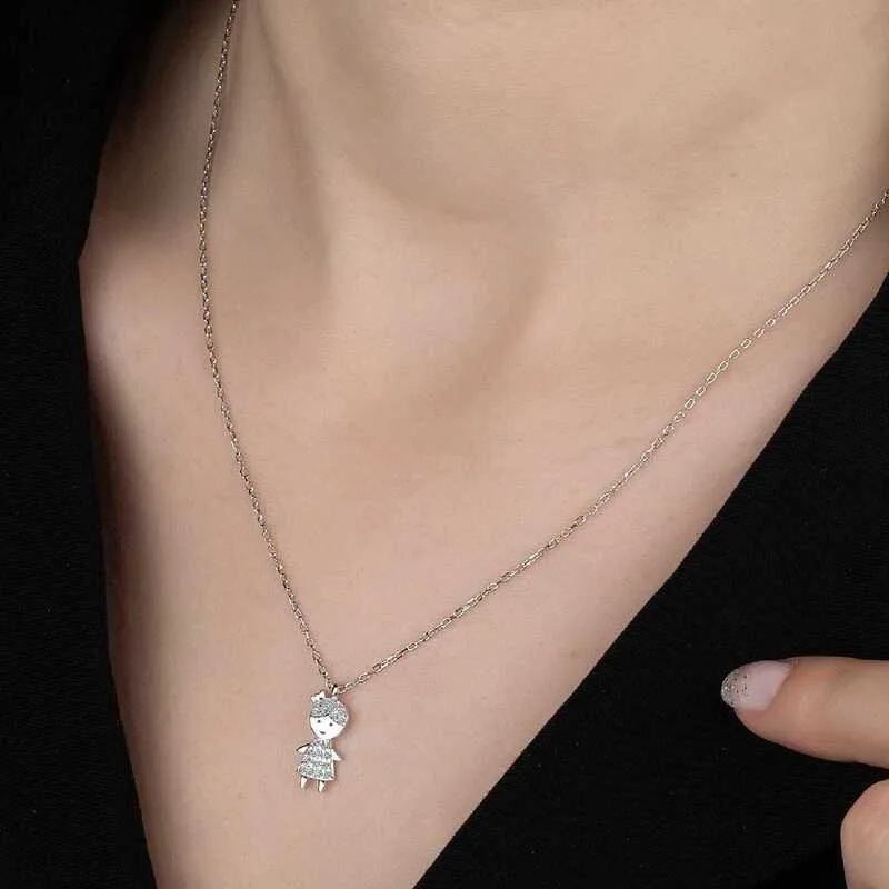 Swarovski Taşlı Gümüş Çocuk Bayan Kolye görsel 2