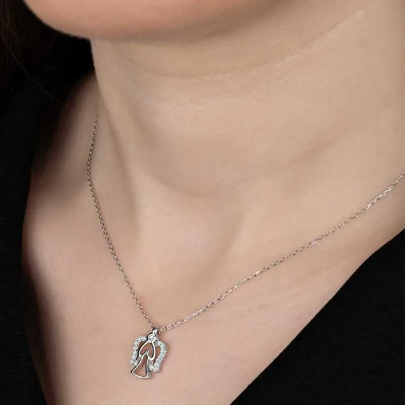 Swarovski Taşlı Gümüş Melek Bayan Kolye görsel 2
