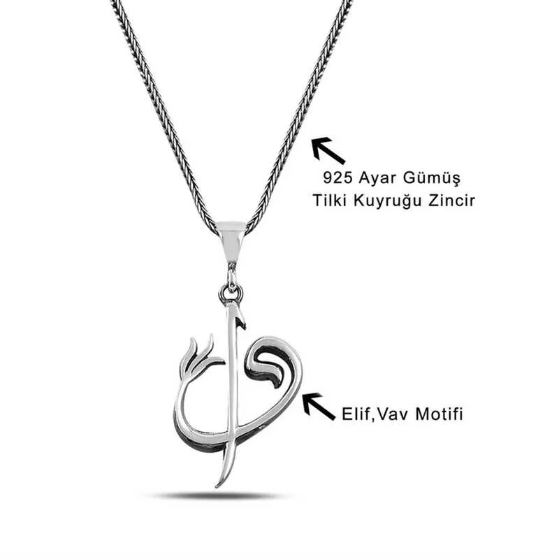 Gümüş Elif Vav Yazılı Kolye görsel 2