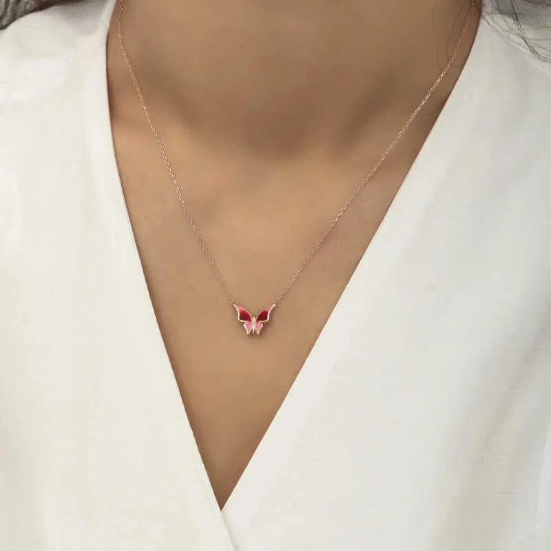 Gümüş Rose Minimal Kelebek Bayan Kolye görsel 2