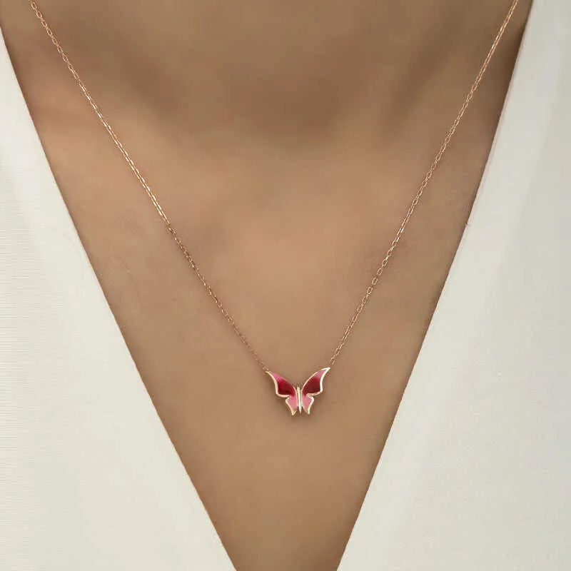 Gümüş Rose Minimal Kelebek Bayan Kolye görsel 3