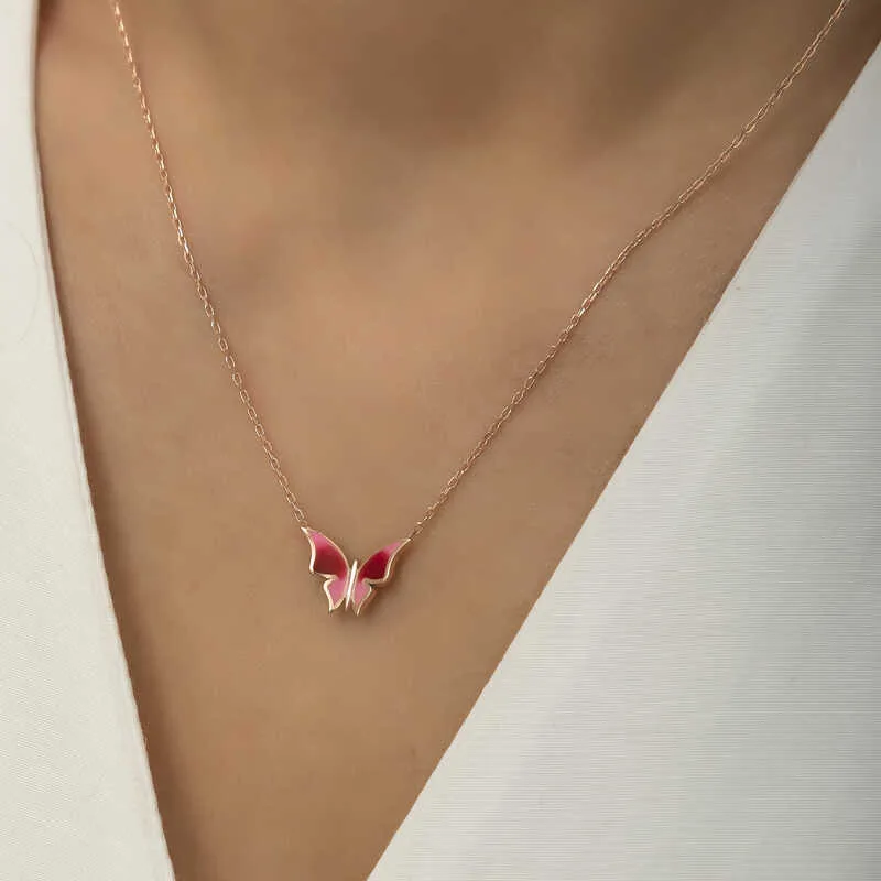 Gümüş Rose Minimal Kelebek Bayan Kolye görsel 4