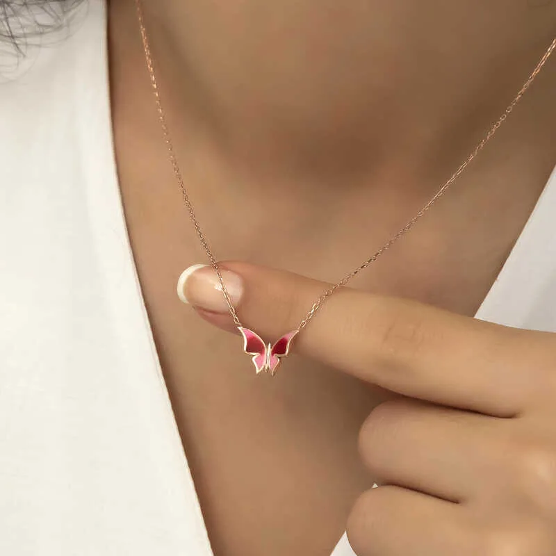 Gümüş Rose Minimal Kelebek Bayan Kolye görsel 5