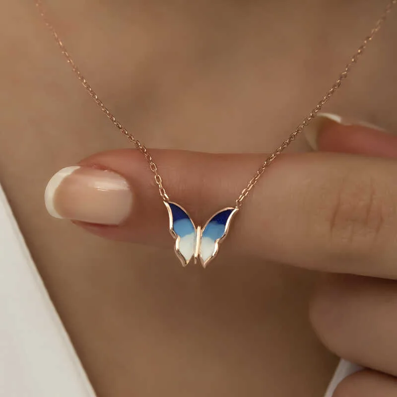 Gümüş Rose Minimal Kelebek Bayan Kolye görsel 4