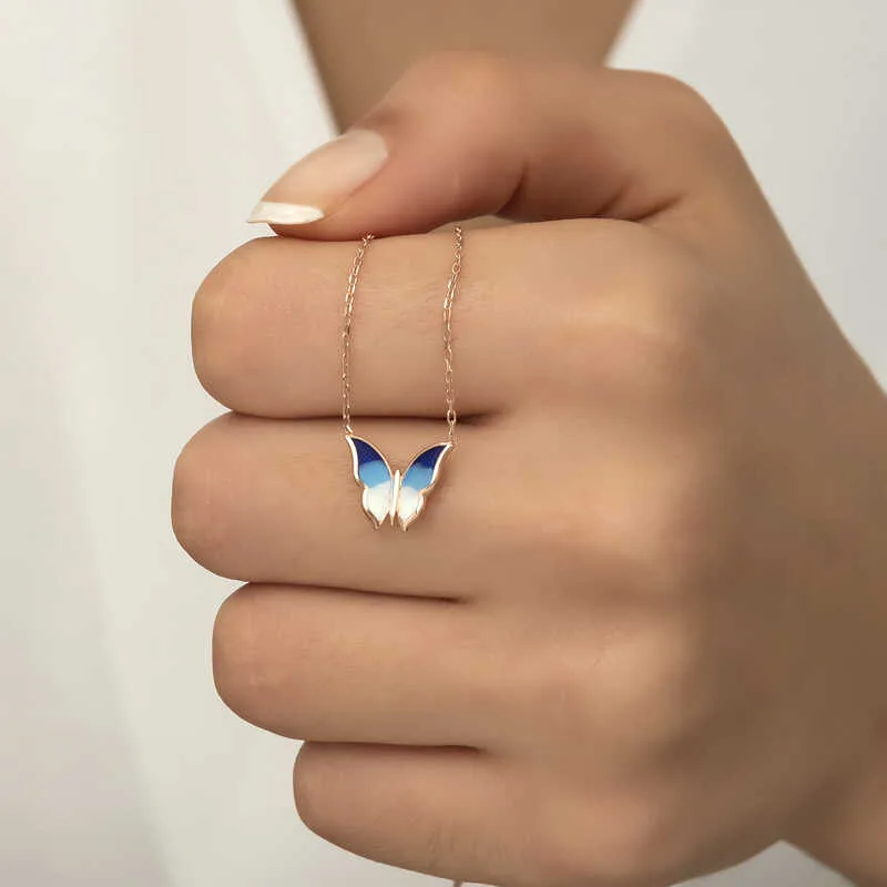 Gümüş Rose Minimal Kelebek Bayan Kolye görsel 5