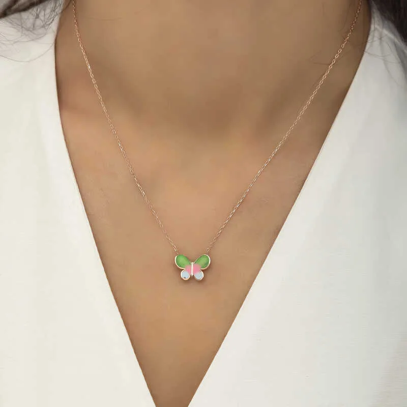 Gümüş Rose Minimal Kelebek Bayan Kolye görsel 2