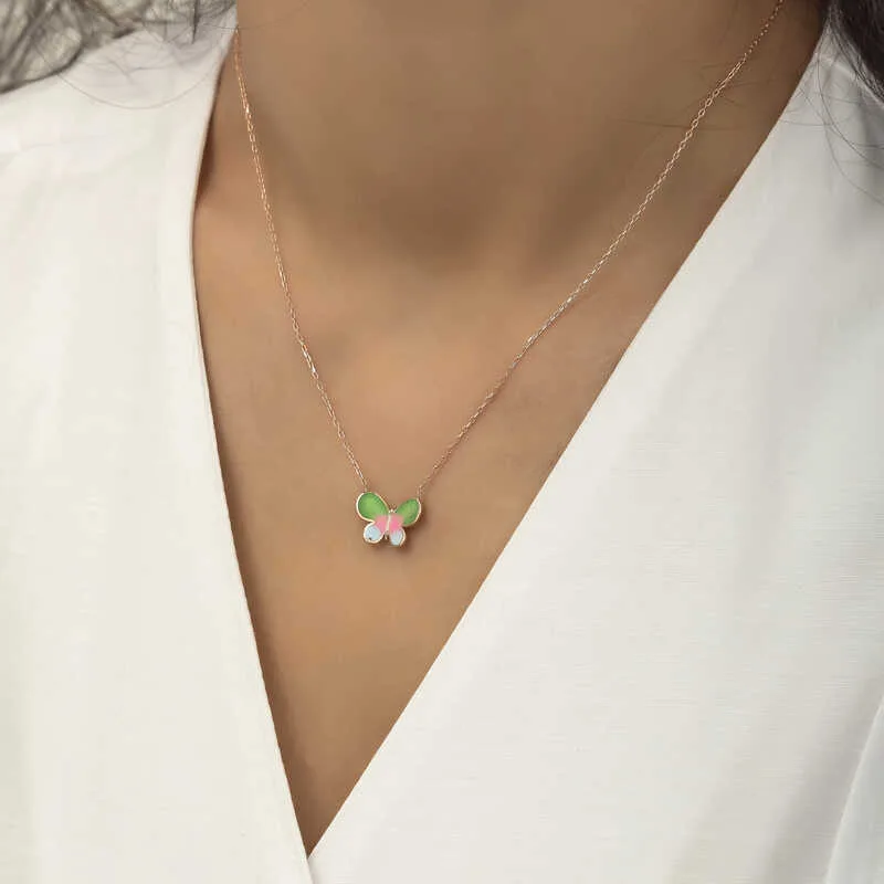 Gümüş Rose Minimal Kelebek Bayan Kolye görsel 4