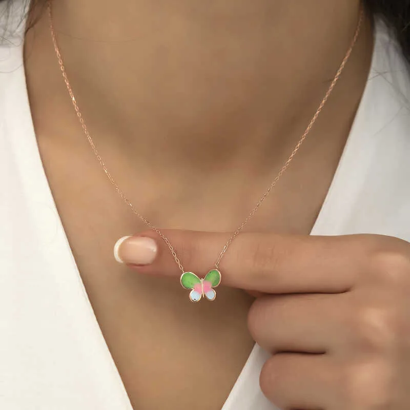 Gümüş Rose Minimal Kelebek Bayan Kolye görsel 5