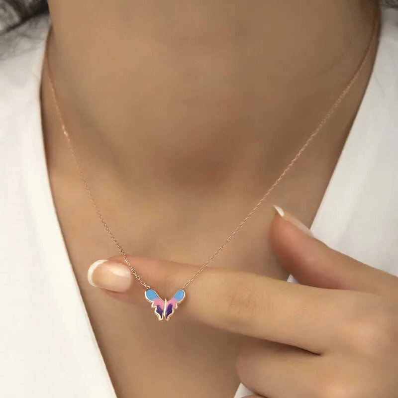 Gümüş Rose Minimal Kelebek Bayan Kolye görsel 5