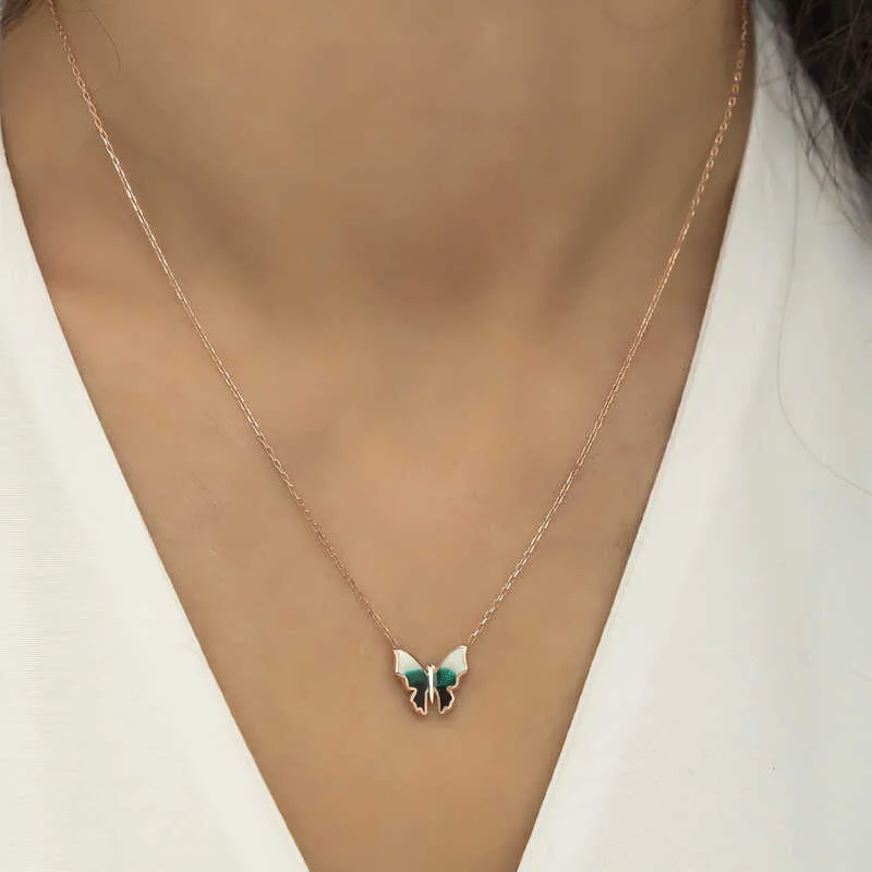 Gümüş Rose Minimal Kelebek Bayan Kolye görsel 3