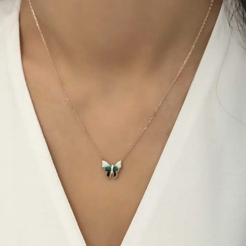Gümüş Rose Minimal Kelebek Bayan Kolye görsel 4