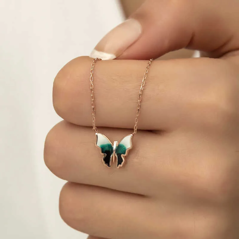 Gümüş Rose Minimal Kelebek Bayan Kolye görsel 5