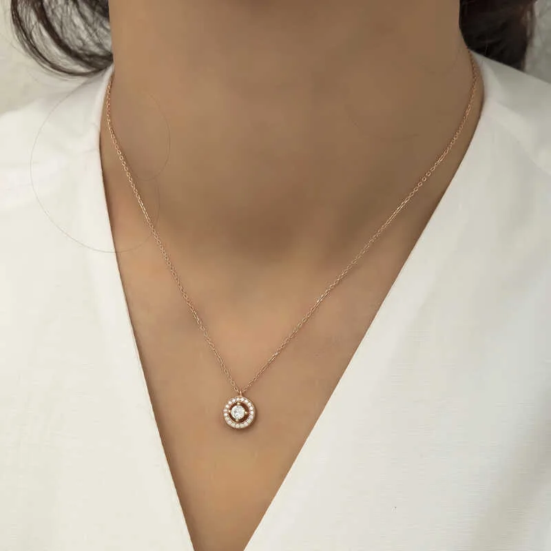 Gümüş Rose Minimal Yuvarlak Tektaş Bayan Kolye görsel 2