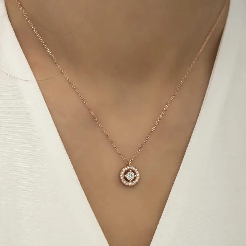 Gümüş Rose Minimal Yuvarlak Tektaş Bayan Kolye görsel 3