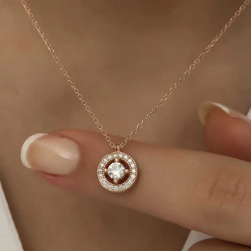 Gümüş Rose Minimal Yuvarlak Tektaş Bayan Kolye görsel 5