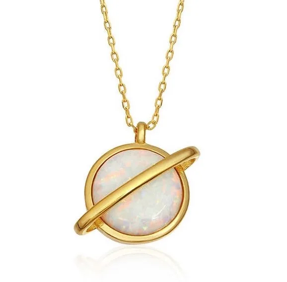 Gümüş Gold Opal Taşlı Gezegen Bayan Kolye
