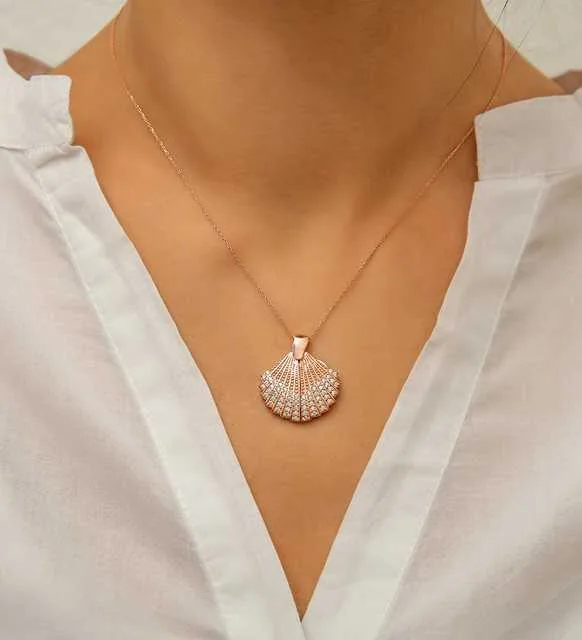 Gümüş Rose Kişiye Özel İstiridye Bayan Kolye görsel 3