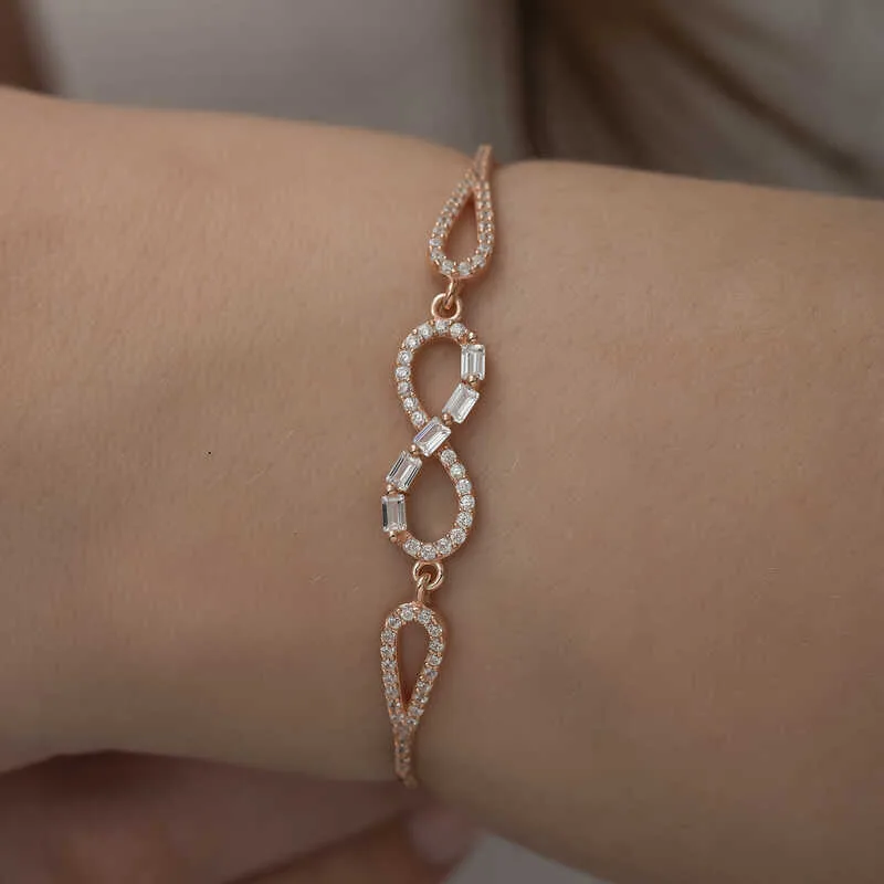 Gümüş Rose Baget Taşlı Sonsuzluk Bileklik görsel 2