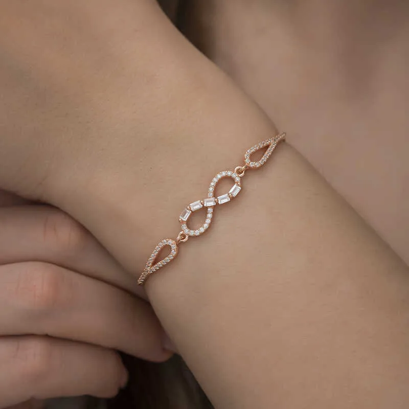 Gümüş Rose Baget Taşlı Sonsuzluk Bileklik görsel 3