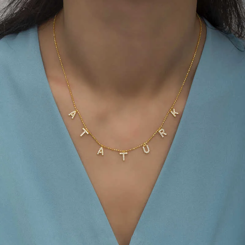 Gümüş Gold Atatürk Yazılı Bayan Kolye görsel 2