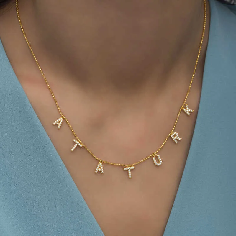 Gümüş Gold Atatürk Yazılı Bayan Kolye görsel 3