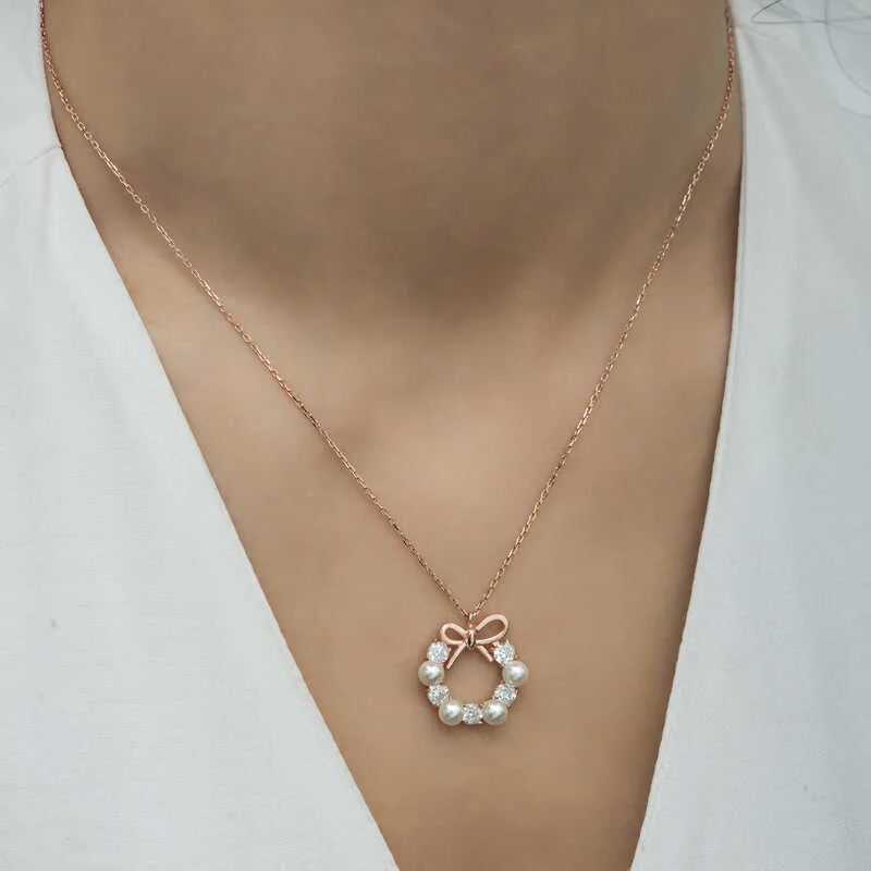 Gümüş Rose İnci Kurdele Kadın Kolye görsel 3