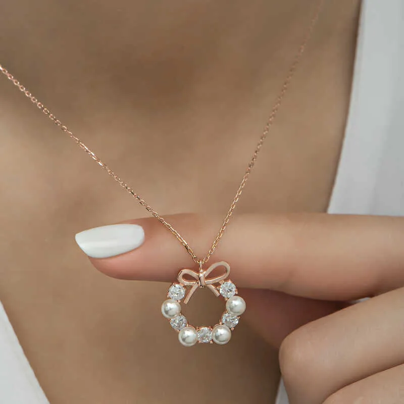 Gümüş Rose İnci Kurdele Kadın Kolye görsel 5